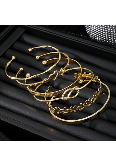 Fosenze Altın Renkli, Ayarı Uçan, Çok Katlı Stackable Bilezik Seti 6 Adet - Kalp, Düğüm, Çiçek Ve "love" Desenleriyle Zengin Tasarım Altın