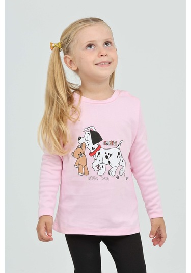 Toontoy Kız Çocuk Köpekli Ayı Baskılı Sweatshirt Pembe