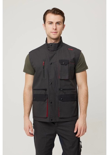 Galium İş Ve Outdoor Yelek Antrasit-siyah-kırmızı