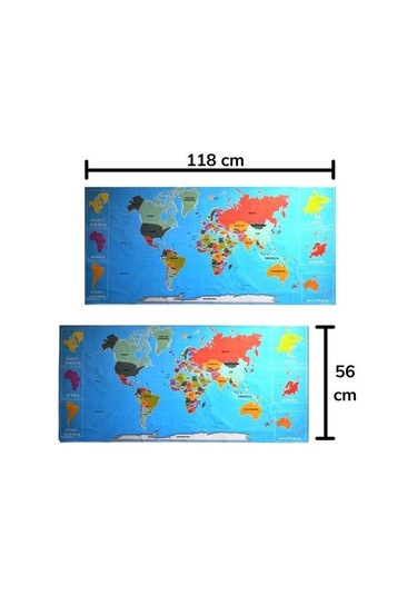 Evyora Renkli Atlas Dünya Haritası Manyetik Yapıştırıcı Gerektirmeyen Duvar Stickerı 118 Cm 56 Cm