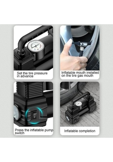 Novahub 12v Hızlı Şarjlı Taşınabilir Lastik Kompresörü, Acil Durum Led Işık, Dijital Ekranlı Hava Pompası