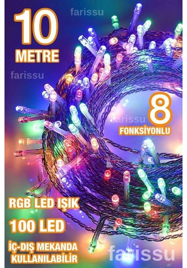 Alaska 10 Metre Rgb Led Peri Işıkları - 100 Led - 8 Fonksiyonlu İç/dış Mekan Renkli