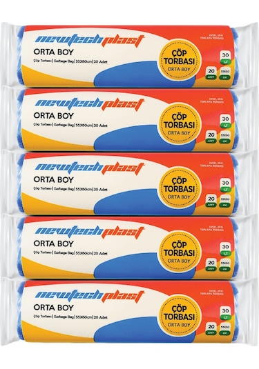 Newtechplast Orta  Boy Çöp Torbası Mavi 5 Adet 55 x 60 CM