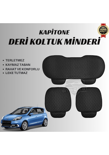 Renault Scenic 3 Uyumlu Deri Kapitone Koltuk Minderi Koruma Kılıfı 3 Lü Set