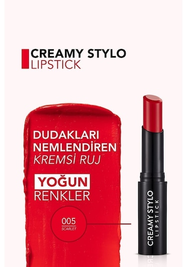 Flormar Yarı Parlak Stick Ruj- Creamy Stylo Lipstick -005 Scarlet-8682536013659