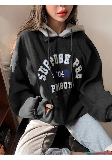 Kadın Siyah Suppose Baskılı Oversize Sweatshirt Siyah