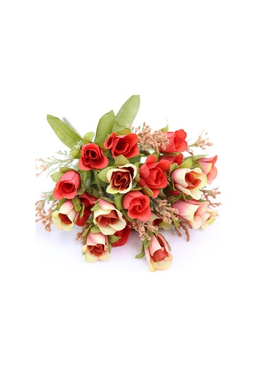 Geeksen 20 Adet Mini Yünlü Plastik Gül Buketi - Ev Dekorasyonu, Partiler, Nikahlar İçin Sürekli Taze, Bordo Renkli