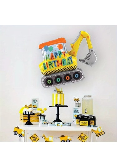 Willowhaven 1 Adet 39 İnç Yeni İnşaat Ekskavatörlü Mutlu Yıllar Folyon Balon Parti Dekorasyonu Multicolor Çok Renkli