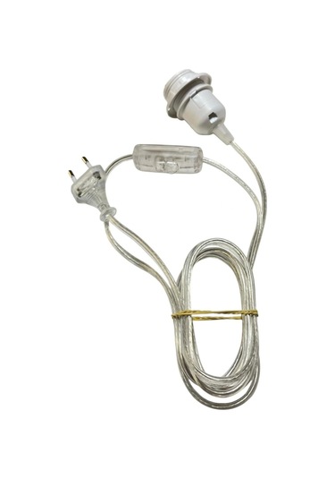 2 Metre Arapuarlı Aç Kapat Anahtar Fişli Abajur Duyu E27 2x0,50 Şeffaf Kablo - Beyaz Duy