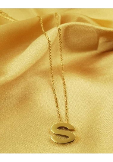 Vog Kişiye Özel Üç Boyutlu Çelik S Harf Sarı Renkdeniz Ve Havuz Suyuna Dayanıklı Paslanmaz Kolye Sarı