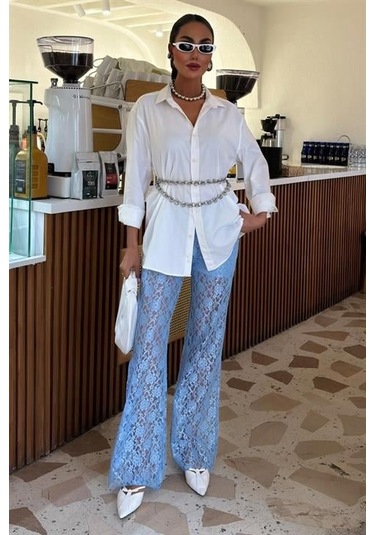 Munn Collection İçi Astarlı Dantel Pantolon 0081 Mavi