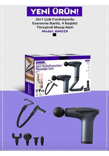 Deanb Aktüel Şarjlı Taşınabilir 3in1 Fonksiyonel Titreşimli Masaj Aleti Siyah