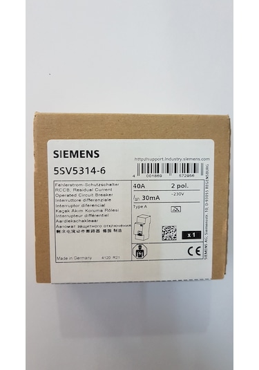 Siemens 5Sv5314-6 Yeni Seri 2 Pol 40A 30Ma Typea Kaçak Akım Röle