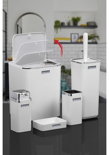 Okyanus Home Beyaz Kare Kromlu 5'Li Banyo Seti OKY-615-1