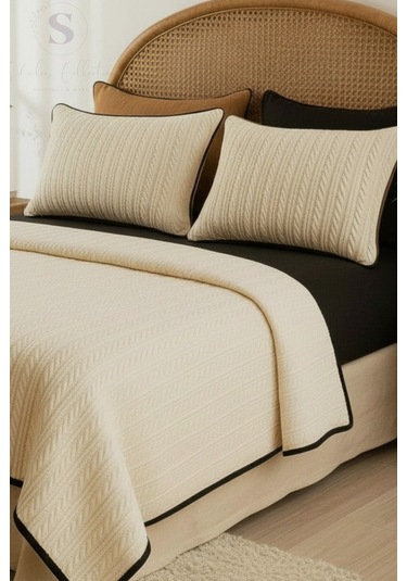 Siyah-krem Örgü Desen Çift Kişilik Nevresim Takımı Pike Tkm Çok Renkli