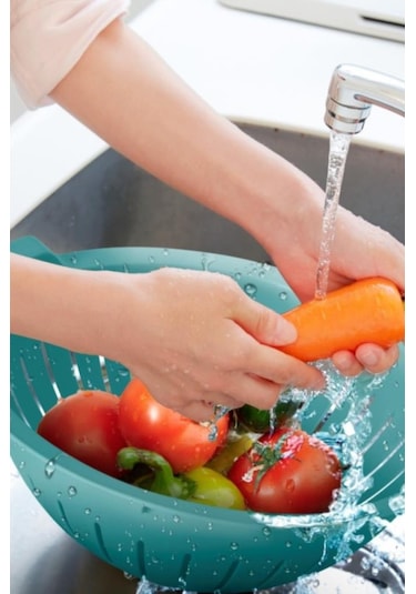 Flosoft Makarna Süzgeci 25 Cm, Kulplu Sebze Meyve Yıkama Süzgeci 2,5 Litre Turkuaz