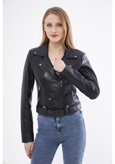 DERİNSS DKA9020 Hakiki Deri Kadın Siyah Mont