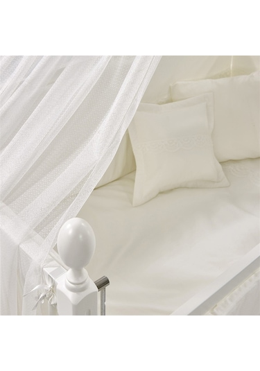 Meltem Kids Kral Sallanır Ahşap Anne Yanı Beşik 60 x 120 CM Beyaz - Krem