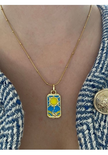 Vıp Seri - Güneş Kararmaz Çelik Kadın Gold Kolye Modern Ve Şık Altın