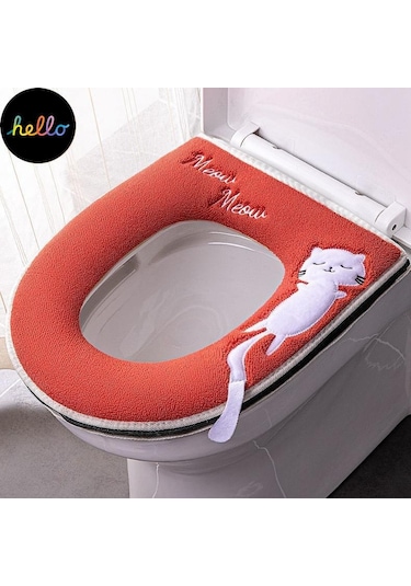 Gri Evrensel Klozet Kapağı Yuvarlak Klozet Kapağı Cus On Banyo Lavabo Kapağı Mat Kış T Ck Sıcak Yıkanabilir Kedi Karikatür Sevimli Klozet Kapakları