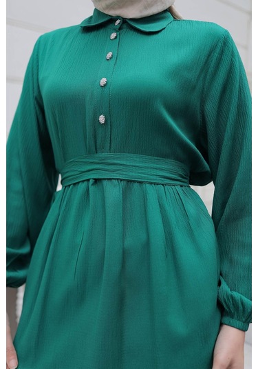 Taş Düğme Detaylı Takım Yeşil Yeşil