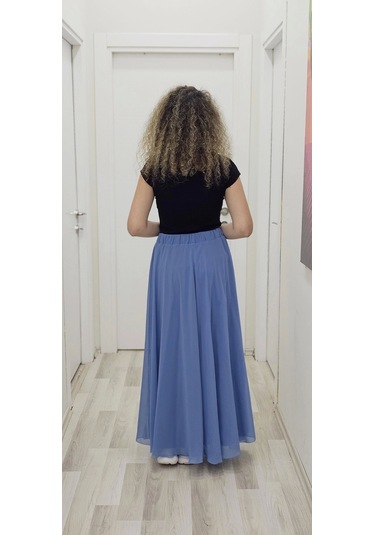 Bel Lastikli Kloş Şifon Etek 6003-indigo İndigo
