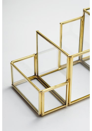 Kalemlik Cam Organizer Pirinç & Gold