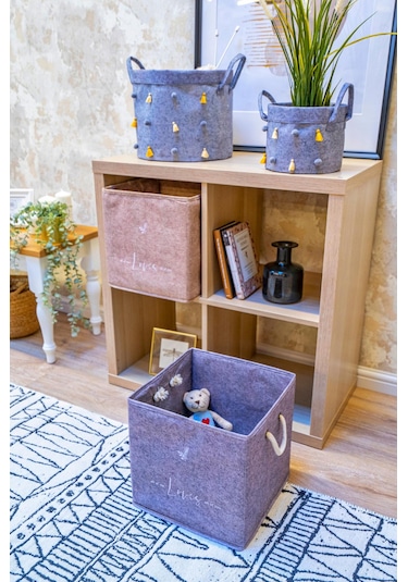 2 Adet Keçe Raf Organizer Dolap Düzenleyici Gri 30x30x30 Gri