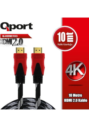Qport Q-hdmı103 10m 2.0v 4k Altın Uçlu Örgülü Kablo