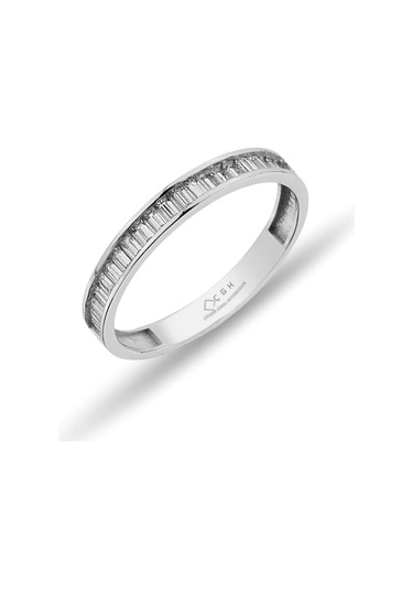 Çgk Çiğdem Gürel Kuyumculuk Beyaz Yarım Tur Taşlı Altın Yüzük Beyaz