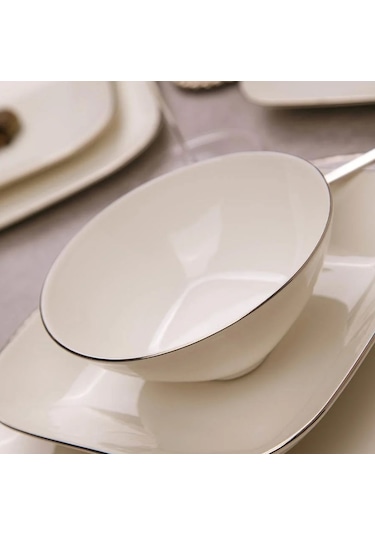 Kütahya Porselen Bone Minas 51 Parça Yemek Takımı Platin Fileli