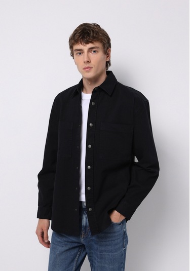 Colins Comfort Fit Shirt Neck Düz Erkek Siyah Shacket Cl1076729 Q1.v1 Blk Siyah