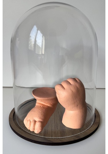 Küçük İzler Cam Fanuslu 3 Boyutlu Bebek El Ayak İzi Heykeli Seti