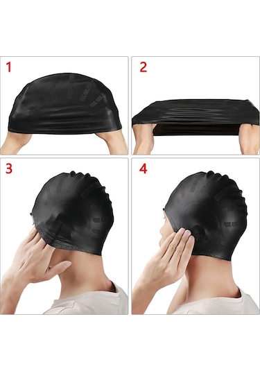 Uzun Saçlı Yetişkinler İçin Silikon Kulak Koruma Suya Dayanıklı Yüzme Bonesi Kırmızı