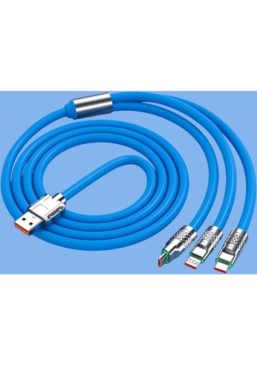 Kutulu 3 Şarj Aleti 1 Arada Çinko Alaşım Hızlı Şarj Kablosu Mavi 3 İn 1 4434