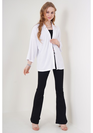 Bigdart 5862 Örme Kimono - Beyaz 001