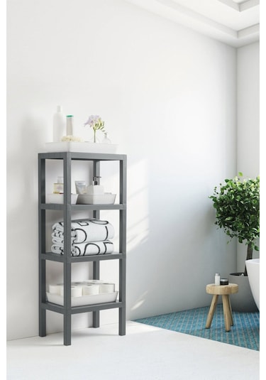 Ombeg Dekoratif 4 Katlı Plastik Çok Amaçlı Banyo Düzenleyici Saksılık Kitaplık Antrasit Gri