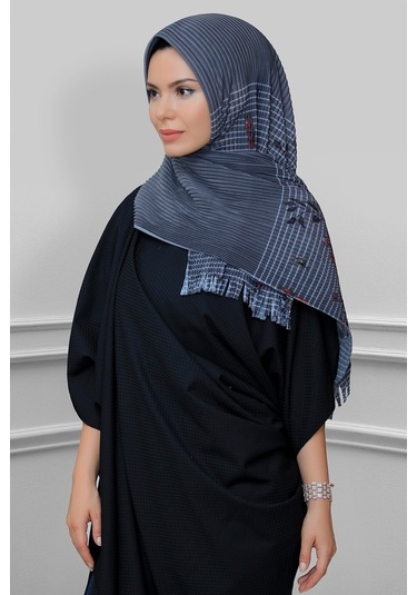 Füme Pratik Hazır Geçmeli Tesettür Eşarp Kesik Elyaf Piliseli Çiç (545491630) Füme