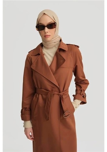 Açık Yakalı Klasik Trenchcoat 24k8518 Kahverengi Kahverengi