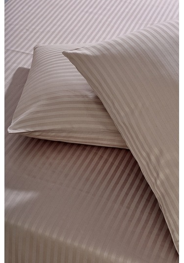 Komfort Home Tek Kişilik Çizgili Pamuk Saten Çarşaf Seti / Sütlü