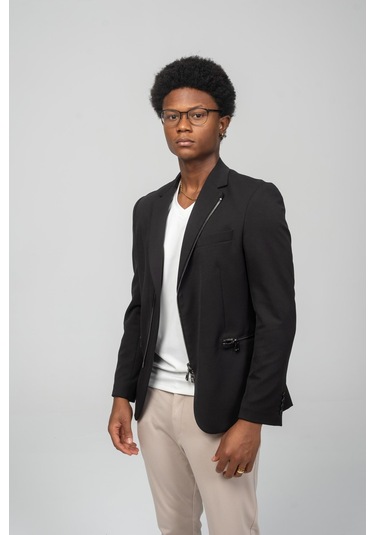 Cekmon Erkek Çift Yönlü Açılır Fermuarlı Rahat Ceket Beyaz