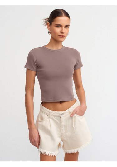 Dilvin Yıkama Efektli T-shirt Kahve