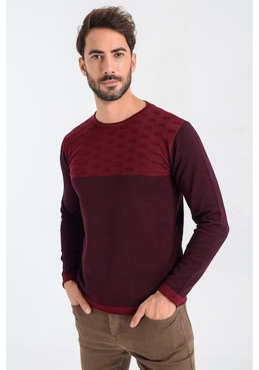 Heyss Bisiklet (Sosis) Yaka Bordo Erkek Triko Kazak Bordo