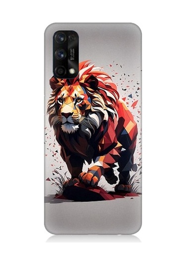 Realme 7 Pro Uyumlu Sarı Kırmızı Aslan Desenli Silikon Kılıf
