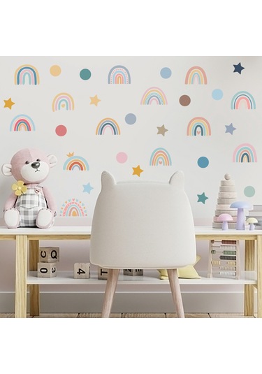 Youmex 76 Adet Renkli Pvc Duvar Sticker Seti - Gökkuşağı, Nokta Ve Yıldız Desenli, Ev Dekorasyonu, Kolay Uygulanır, Çocuk Odası, Kindergarten İçin Çok Renkli