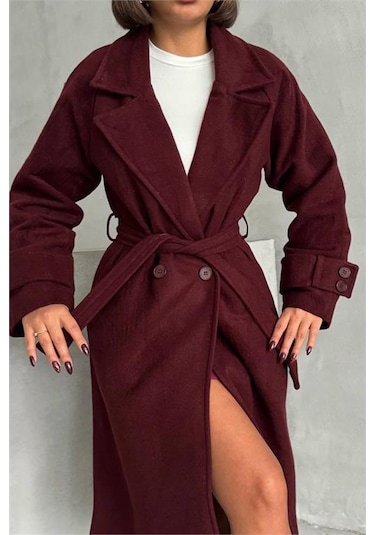 Kadın Astarlı Bordo İthal Kaşe Kaban Dpnbg048 Bordo