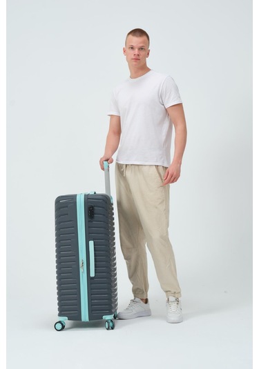 Keo-plus Gri-turkuaz Büyük Boy Silikon Kırılmaz Pp Valiz Gri - Turkuaz