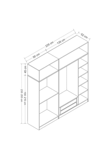 Minar Kale 5 Kapaklı 3 Aynalı 2 Ç Dolap Ve Yüklük Antrasit 255cm