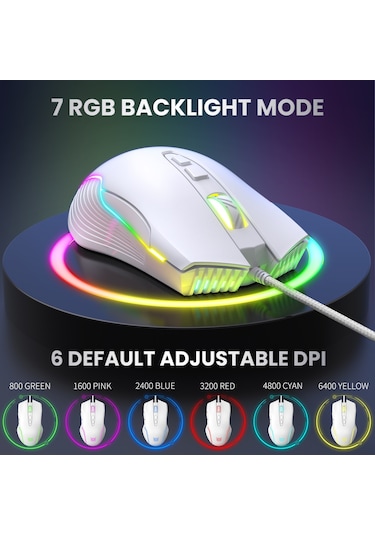 Onıkuma Cw905 Rgb Aydınlatma Kablolu Fare Beyaz Diğer