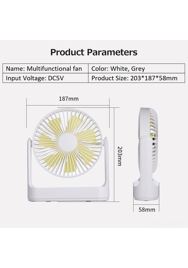 Yunboo Taşınabilir Usb Masa Fanı - 4 Kademeli Ayarlı, Sessiz Çalışma, Çıkarılabilir Pervane Beyaz/gri Beyaz